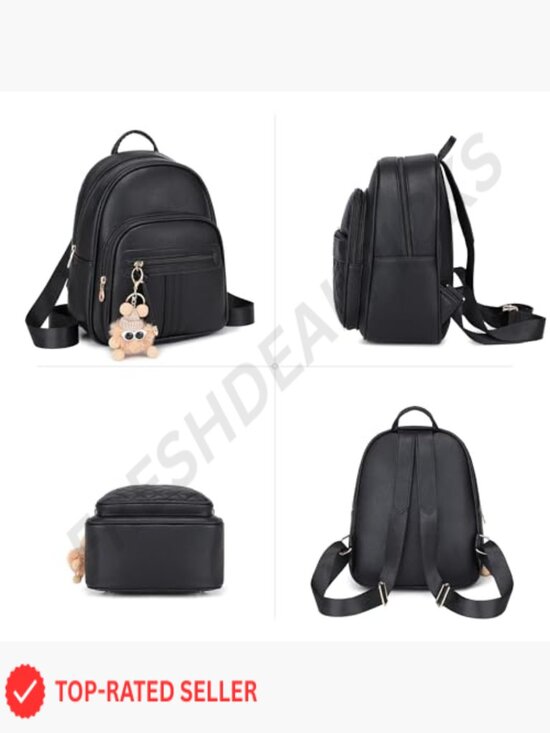 cute black leather backpack Buckled Mini OMNIA Backpack *Material Cute Women's Black Leather Backpack